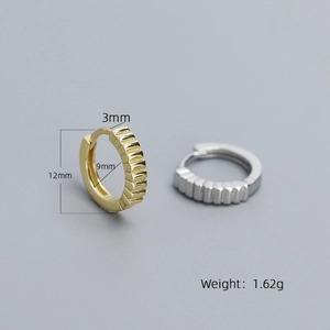 Detailed size chart for textured vertical stripe 925 silver hoop earrings 12mm
