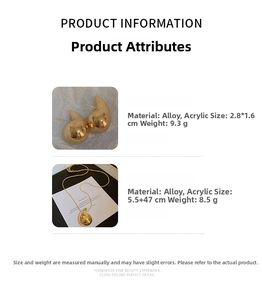 Detailed size specifications for gold acrylic teardrop earring and necklace jewelry set