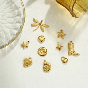 18k gold plated stainless steel DIY charms in dragonfly starfish and heart shapes