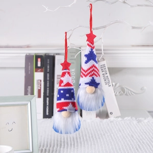 Hanging Patriotic Independence Day faceless gnomes with star and stripes knit hat