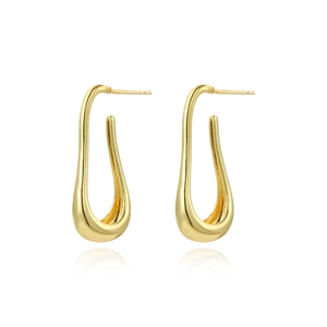 Detailed view of polished U-shaped 18k gold plated earrings on a clean white background