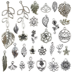 Breloques Plantes Mélangées Fleurs Feuilles Branche Design Creux Alliage Argent Antique Pour Fabrication De Bijoux DIY Collier Bracelet Artisanat