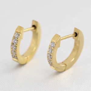 9MM gold-plated stainless steel hoop earrings with single row clear cubic zirconia