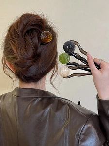 Épingles à cheveux en U avec perles colorées en ambre, noir, vert et blanc crème