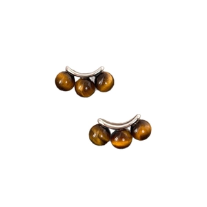Elegant silver stud earrings with three tiger eye stones in a vintage minimalist design
