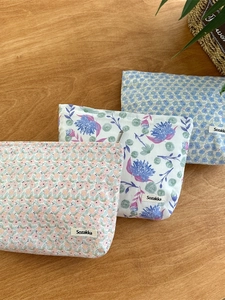 Floral Cosmetic Bag Cotton Canvas Zipper Pouch Makeup Storage Organizer Portable Travel Handheld Toiletry Case For Women
