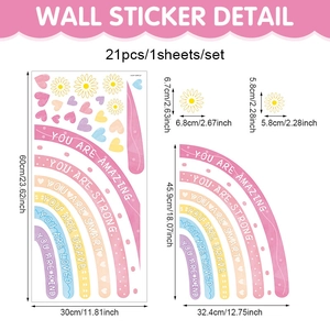 Detailed size specifications for bohemian rainbow wall stickers with motivational quotes