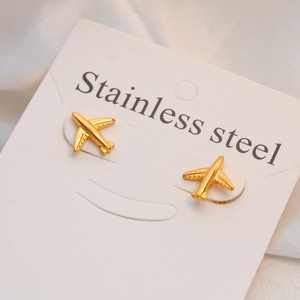 Airplane Stud Earrings Stainless Steel Gold Plated Geometric Minimalist Fashion Jewelry For Women Vintage Retro