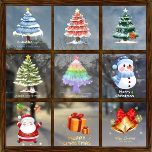 Christmas tree and Santa static window clings set for festive holiday glass decoration