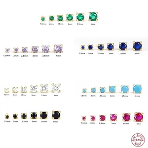 Round Cubic Zirconia Stud Earrings 925 Sterling Silver Gold Plated Geometric Fashion Trendy Jewelry For Women