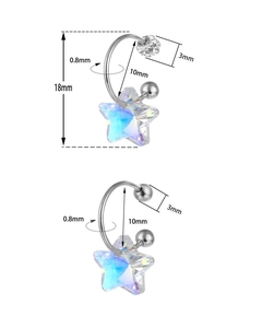 Detailed technical drawing of star-shaped crystal stud with size dimensions and measurements