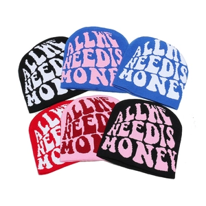 Knit Beanie Hat Acrylic Warm Winter Outdoor Y2K Hip Hop Streetwear Unisex Adult Jacquard Letter Pattern Soft Skull Cap
