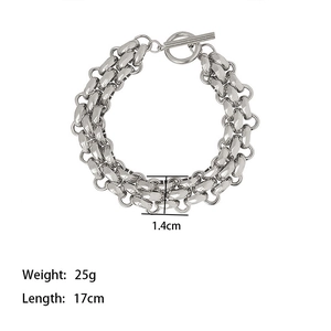 Silver vintage style stainless steel watch chain bracelet with T-bar clasp 17cm