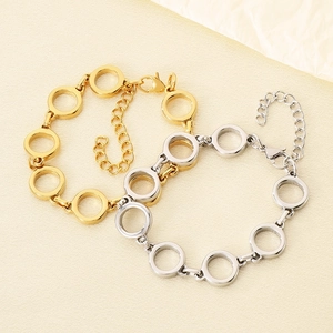 Stainless Steel Circle Link Bracelet Minimalist Geometric Hollow Chain Adjustable Jewelry For Women Fashion Gift