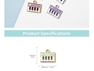 Detail view of colorful piano enamel charms with dimensions of 9mm by 11mm for DIY jewelry