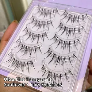 5-pair sunflower false eyelashes with ultra-thin transparent band for a natural look