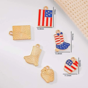USA flag style enamel alloy charms including flag, boot and apple shapes for DIY jewelry