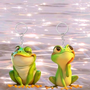 Cute Cartoon Frog Keychain Acrylic Green Animal Pendant Metal Ring Bag Charm Backpack Ornament Novelty Gift