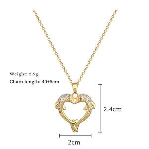 Detailed size specifications for heart dolphin pendant necklace with 40+5cm chain