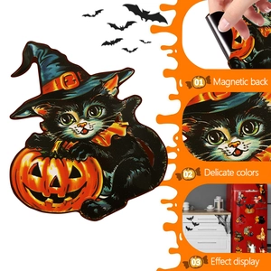 Detail view of magnetic Halloween gnome stickers showing back texture and effect