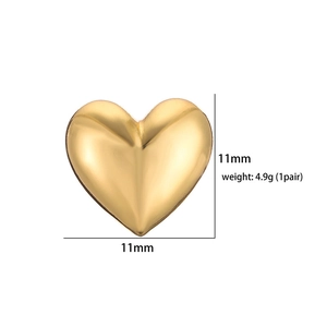 Minimalist gold heart stud earrings set made of polished metal measuring 11mm in width