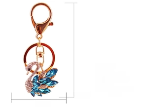 Blue and white crystal swan keychain dimensions 5.1cm height with zinc alloy lobster clasp