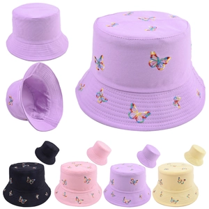 Reversible Cotton Butterfly Embroidered Bucket Hat For Women Outdoor Sun Protection Travel Shading Fashion Basin Hat