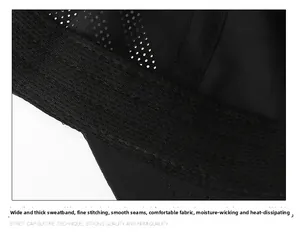 Close-up of the black breathable mesh fabric and sweatband stitching on the baseball cap