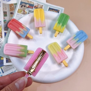 Set of 7 colorful resin ice cream popsicle hair clips with metal duckbill grips