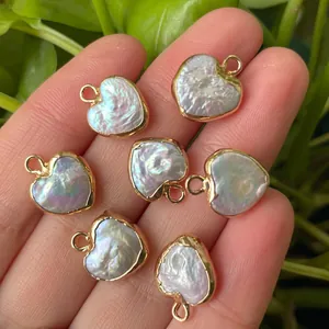 Set of 7 heart-shaped baroque pearls with gold plated edges for DIY jewelry making