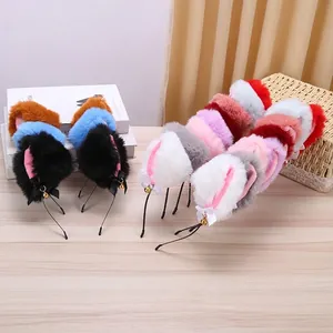 Plush Cat Ear Headband With Bows And Bells Cute Lolita Cosplay Party Kawaii Hair Accessories For Women Girls