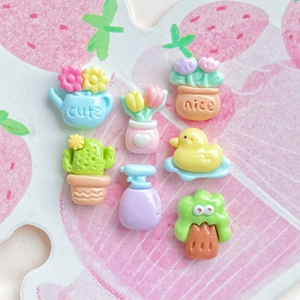 Mini resin charms kit with colorful flower pots and cute duck for DIY craft decoration