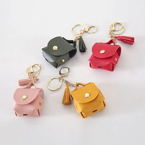 Mini PU leather earphone case and coin purse with tassel in four bright colors