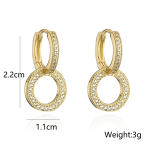 18K gold plated micro-pave zircon dangle earrings with circular drop and 2.2cm height