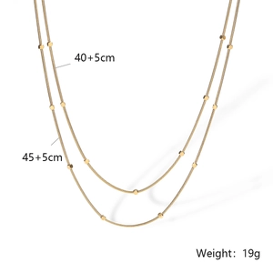 Detailed size chart for layered gold snake chain necklace with small metal beads