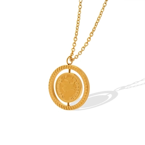 Vintage rotating pig necklace in gold stainless steel with Nothing is Impossible slogan