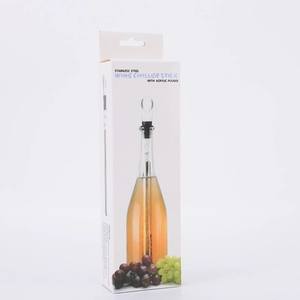 3-in-1 stainless steel wine chiller stick set with acrylic pourer in retail packaging
