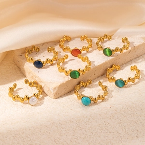 French vintage 18K gold plated titanium rings set with colorful stones and pearls
