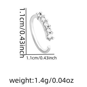 Detail of silver leaf nose ring with diamonds showing 1.1cm diameter and 1.4g weight