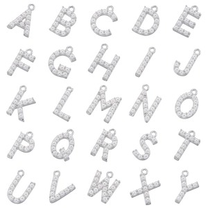 Set of 26 alphabet pendants in 18K gold plated copper with faux pearls for jewelry DIY