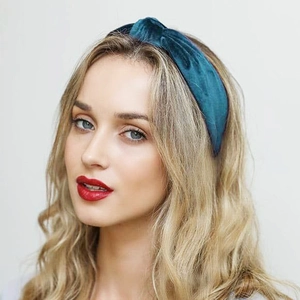 Knotted velvet headband for women in dark green, soft fabric hair accessory for autumn winter
