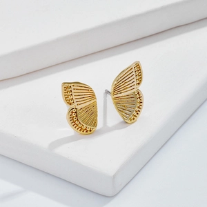 Minimalist 14K gold plated butterfly wing stud earrings with detailed wing texture