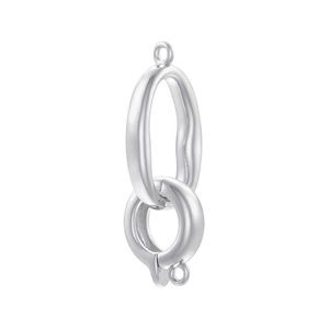 Close-up of silver-plated oval spring ring clasp connector for jewelry making