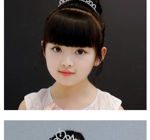 Detail of silver princess crown headband for girls with sparkling heart-shaped rhinestones