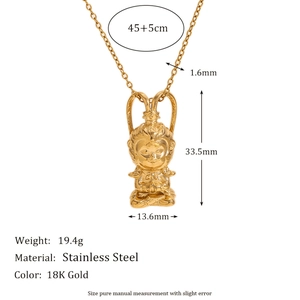 Pendentif Sun Wukong 3D en acier inoxydable plaqué or 18K avec dimensions de taille