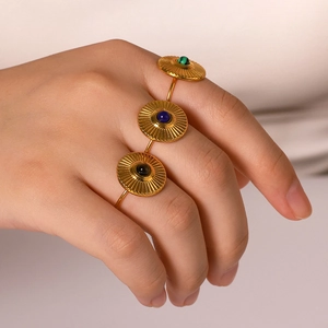 18K gold plated stainless steel ring featuring green turquoise and adjustable open band