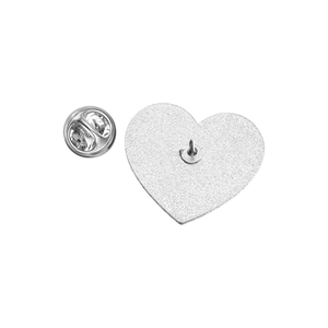 Silver metal heart brooch back view with butterfly clutch and needle pin closure detail