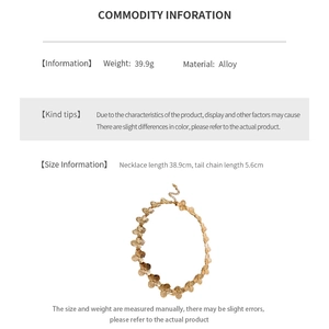 Detailed dimensions and weight specifications of gold flower shape alloy necklace