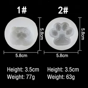 Moules 3D en silicone tête et patte de chat pour bougies et savons, 5.8cm de diamètre