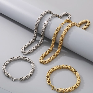 Byzantine Chain Necklace Titanium Stainless Steel Greek Key Pattern Vacuum Plated 18K Gold Punk Hip Hop For Men
